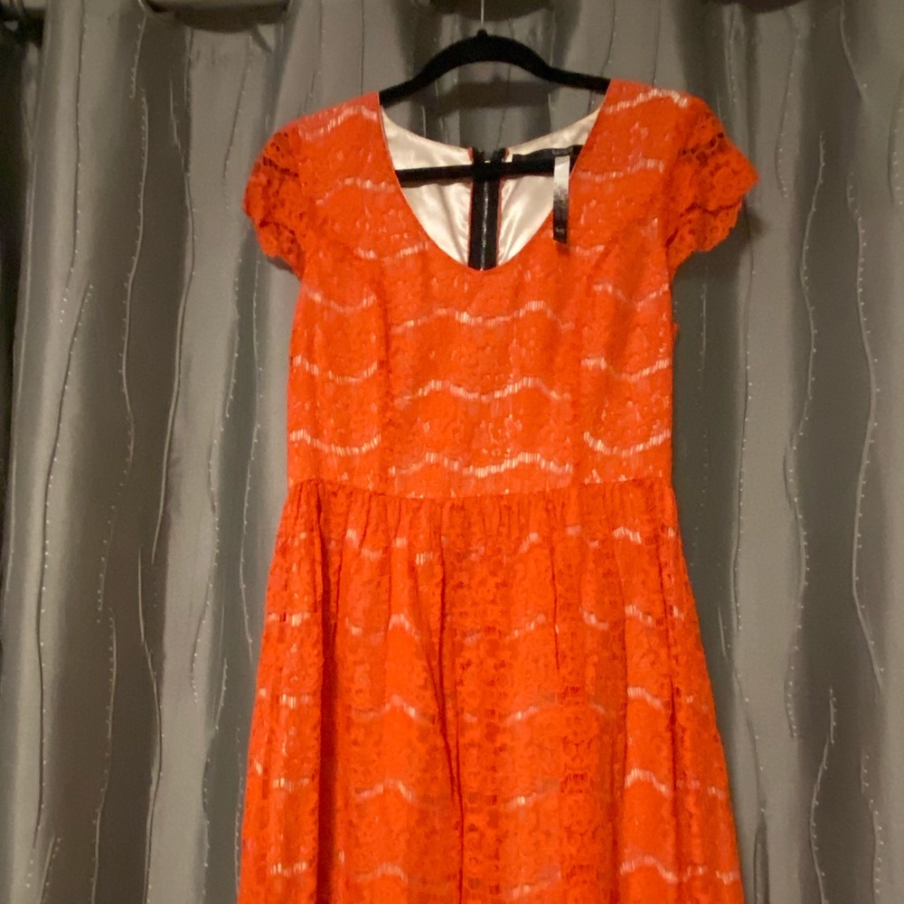 Bright coral lace dress